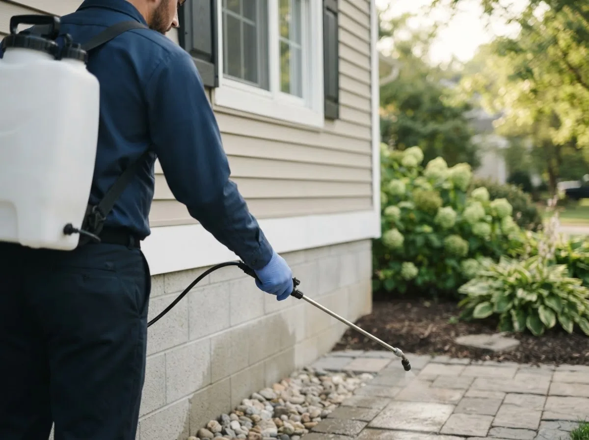 Pest control technician inspecting a home in Fairfax, MN